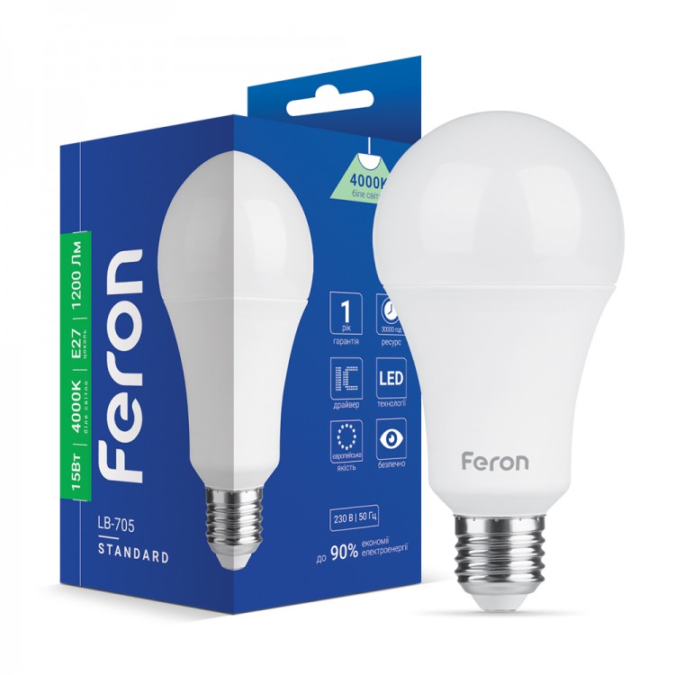 Світлодіодна лампа Feron LB-705 15Вт E27 4000K (01787)