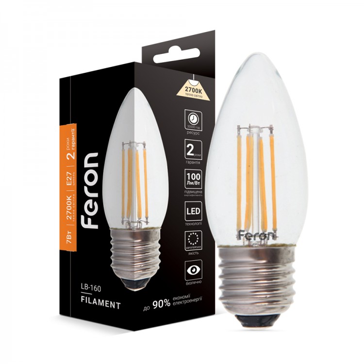 Світлодіодна лампа Feron Filament LB-160 7Вт E27 2700K