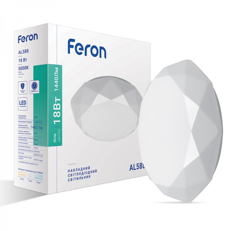 Світлодіодний накладний світильник Feron AL588 18Вт 5000K білий