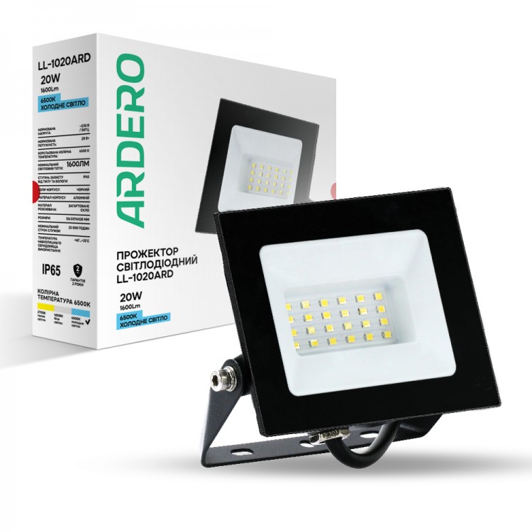 Світлодіодний прожектор Ardero LL-1020ARD 20Вт 6500K чорний