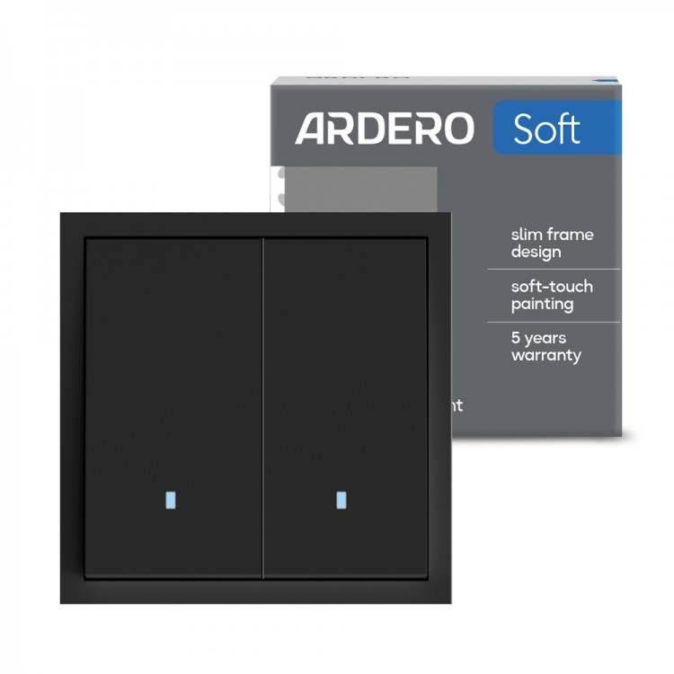 Вимикач 2-клавішний Ardero EV112L-B Soft 10А з підсвіткою чорний
