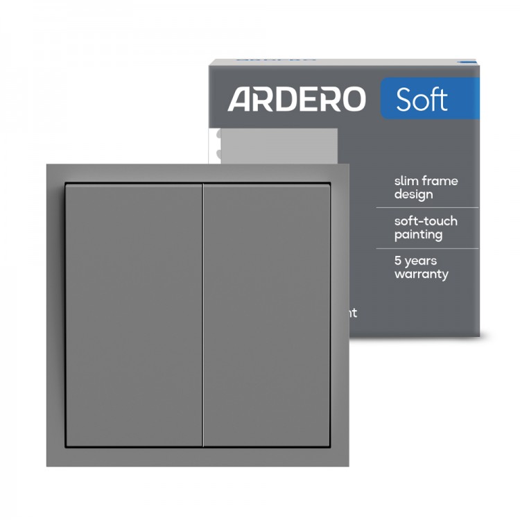 Вимикач 2-клавішний прохідний Ardero EV122-G Soft 10А сірий