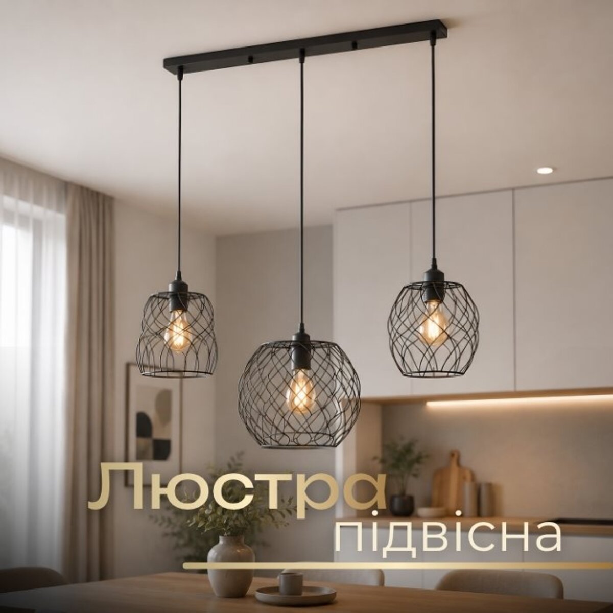 Підвісний світильник на три плафони VALESO TY403-3 Лофт чорний E27